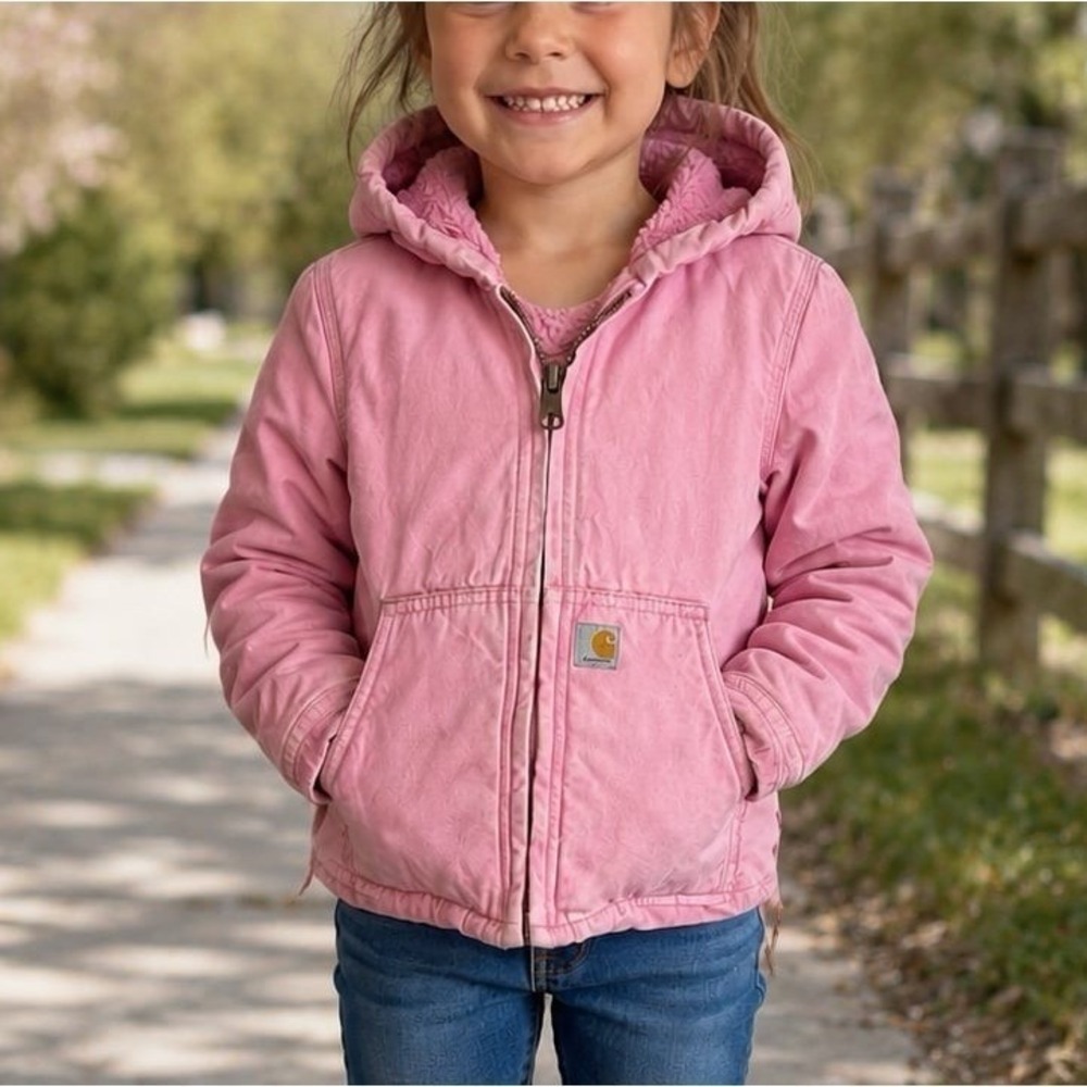 Carhartt Girls Pink Work Wear Jacket (Sz. 4/5) with Wear & Distress